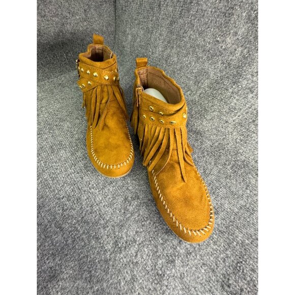 Soda Shoes Women's 10 Dahlia Faux Suede Moccasin Fringe Ankle Bootie - Picture 13 of 16
